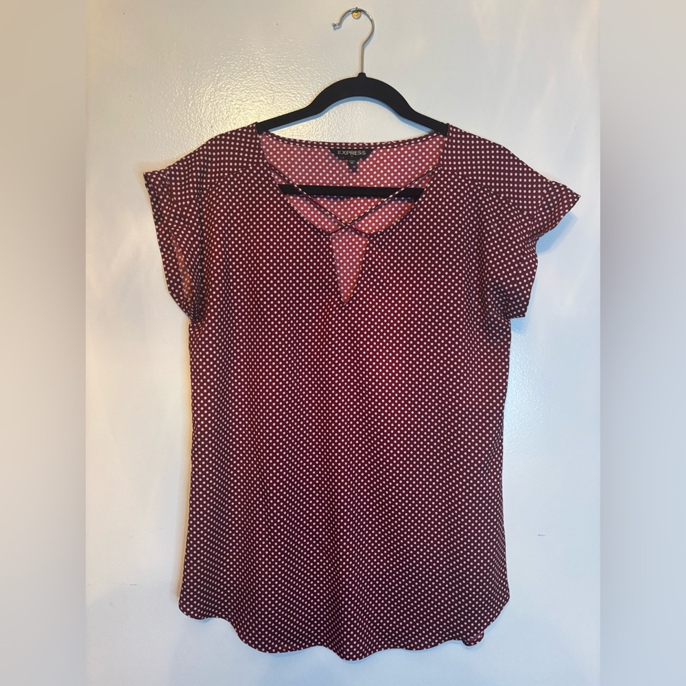 Express Burgundy Polka Dot Blouse